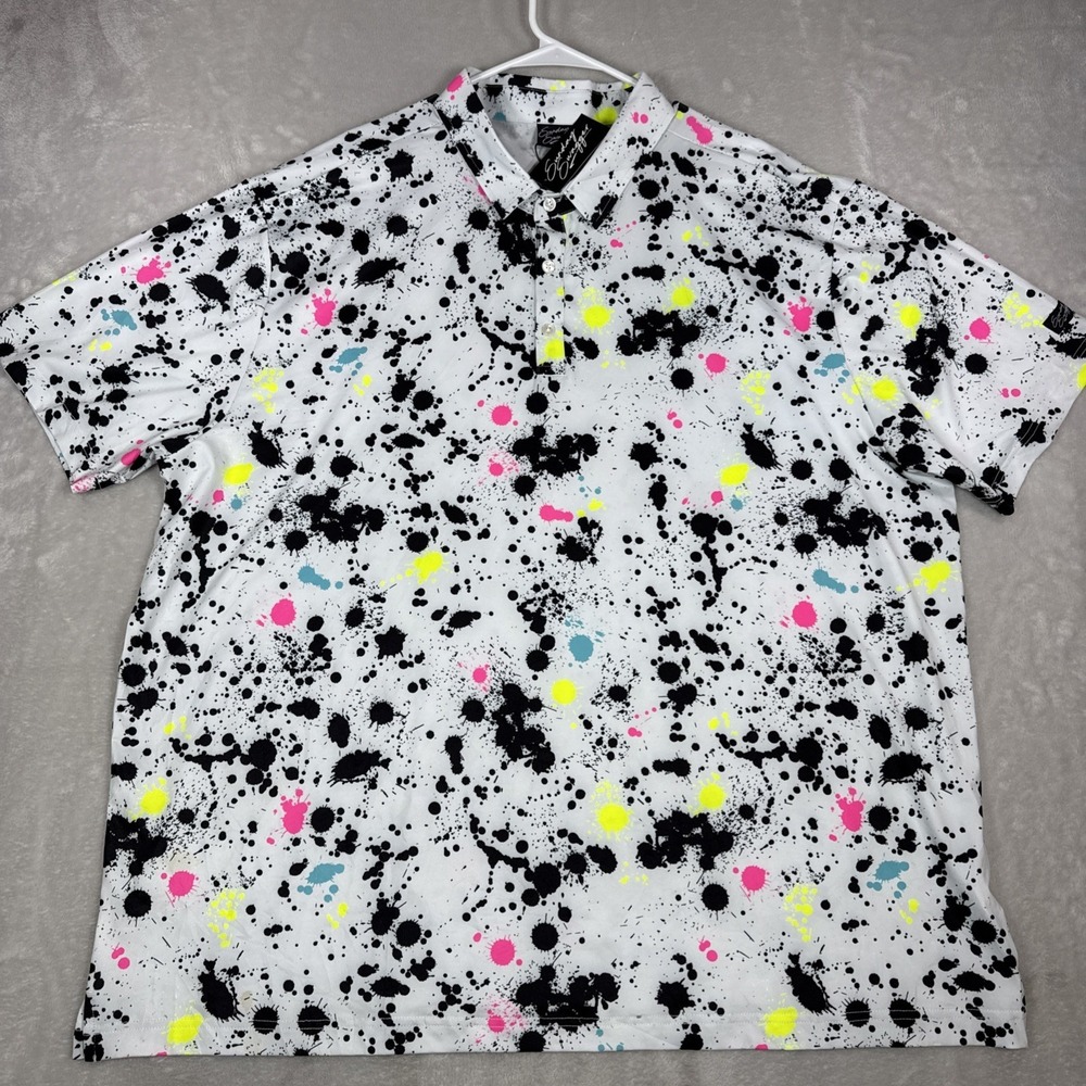 Sunday Swagger Polo Shirt Mens 4XL  White Paint Splatter Performance